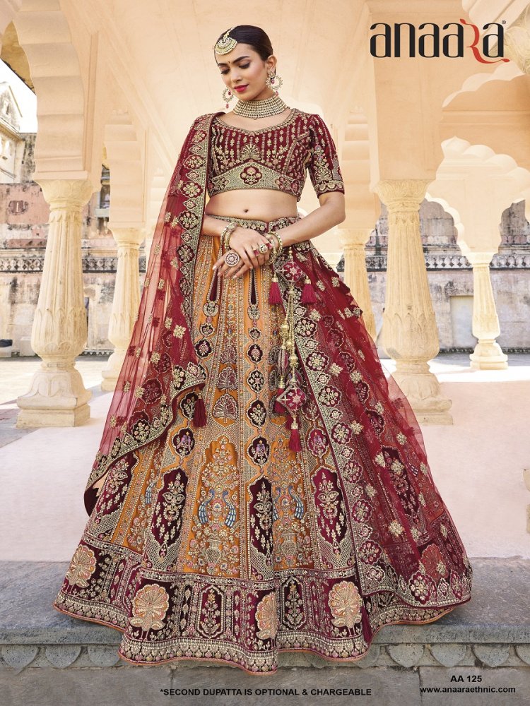 RED HEAVY EMBROIDERED DESIGNER BRIDAL LEHENGA – zarikaariindia.com