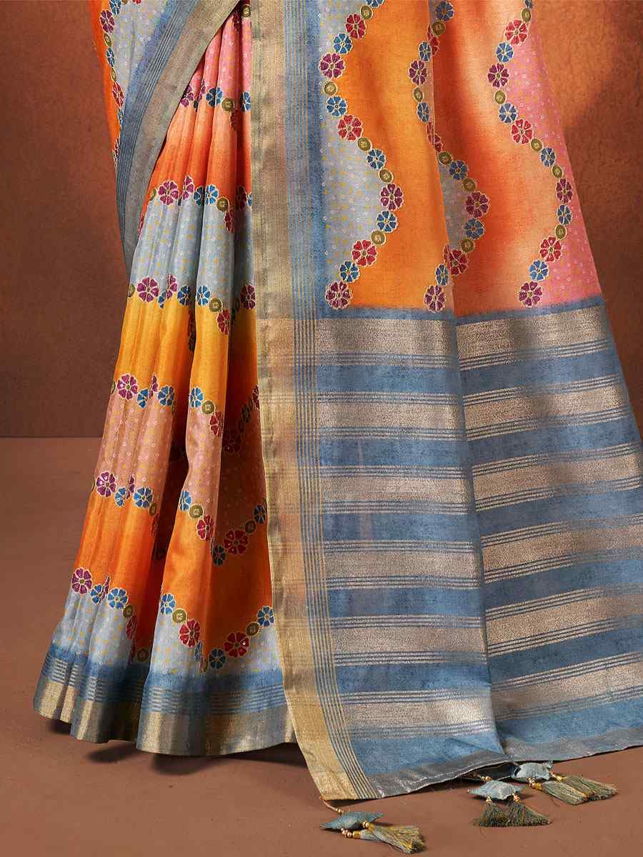 Orange Rangkat Crepe Silk Handwoven Wedding Festival Classic Style Saree