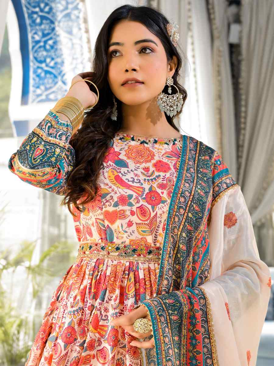 Multi Soft Dola Silk Printed Festival Casual Gown