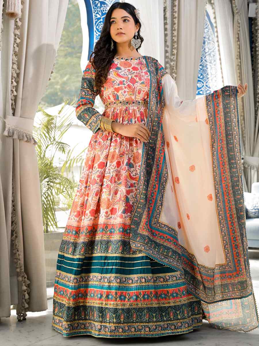 Multi Soft Dola Silk Printed Festival Casual Gown