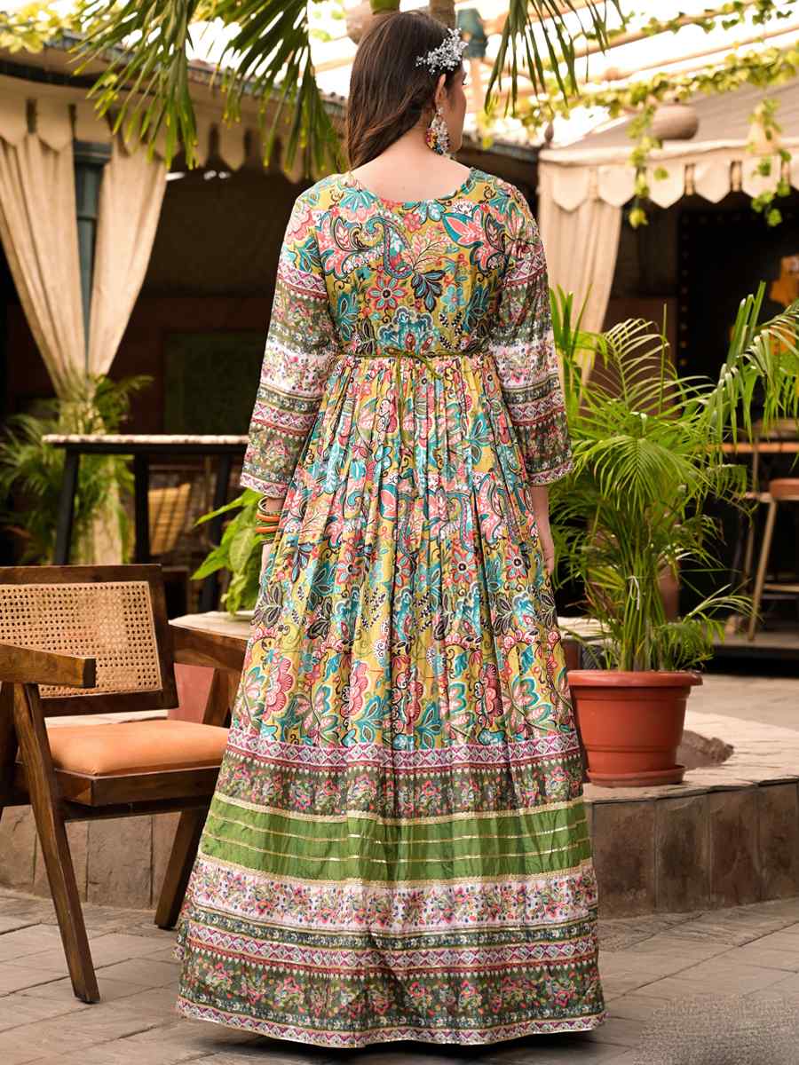 Multi Soft Dola Silk Printed Festival Casual Gown