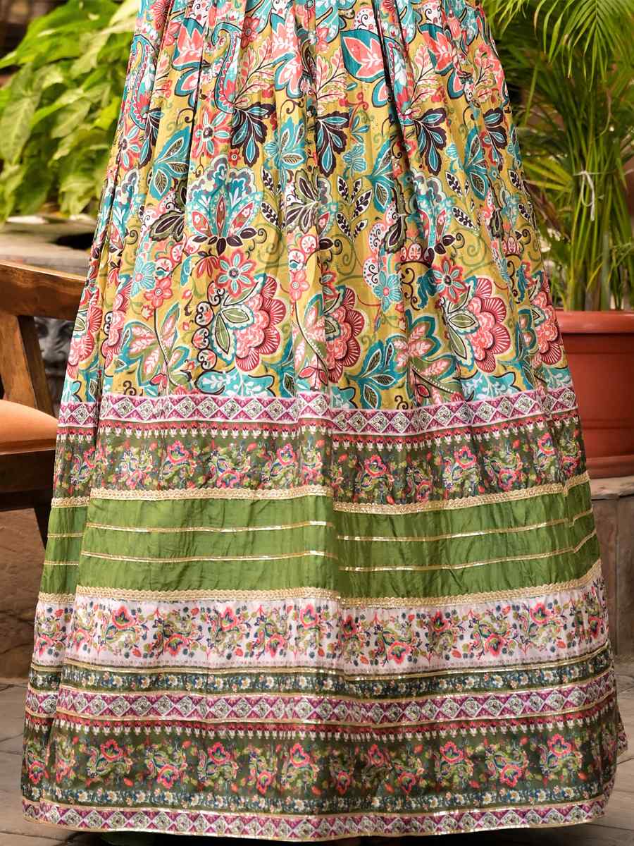 Multi Soft Dola Silk Printed Festival Casual Gown