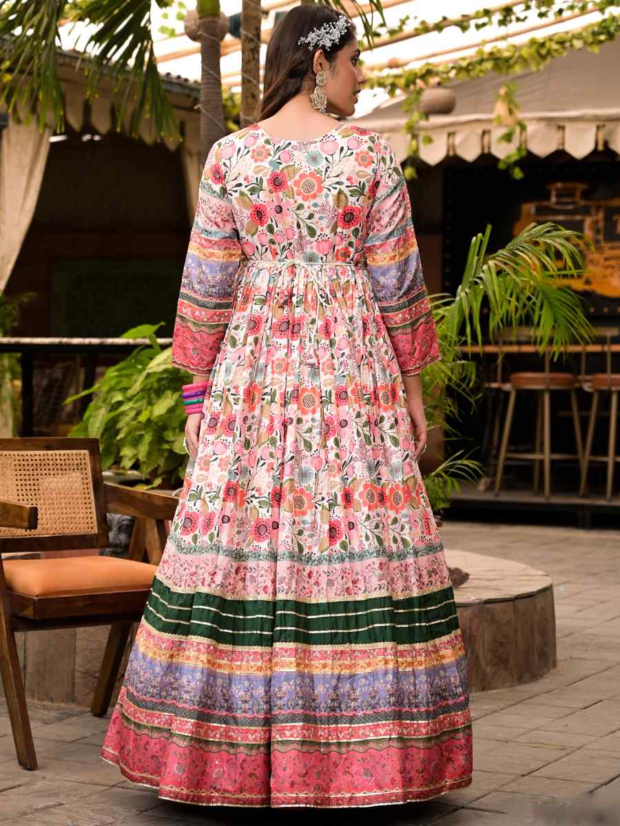 Multi Soft Dola Silk Printed Festival Casual Gown