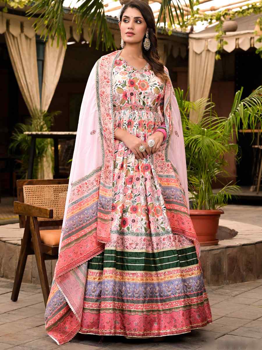 Multi Soft Dola Silk Printed Festival Casual Gown