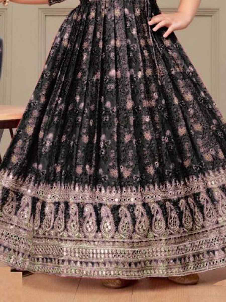 Black Heavy Chinon Silk Embroidered Wedding Festival