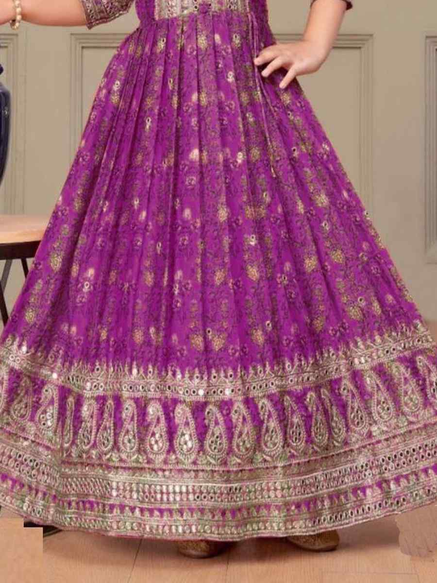 Purple Heavy Chinon Silk Embroidered Wedding Festival