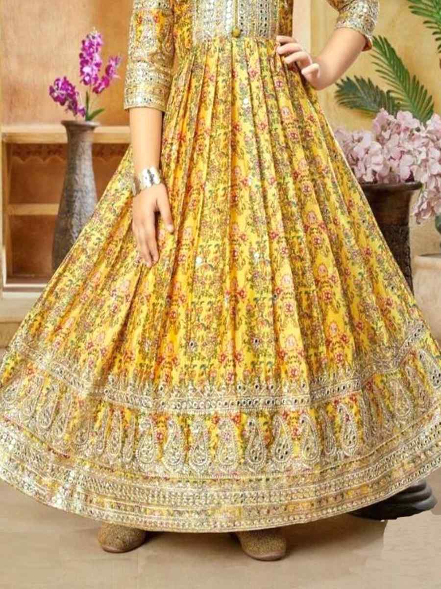 Yellow Heavy Chinon Silk Embroidered Wedding Festival