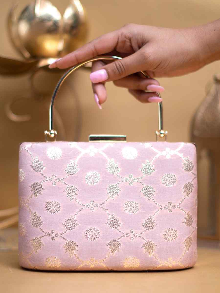 Baby Pink Art Silk Party Wear Embroidered Clutches