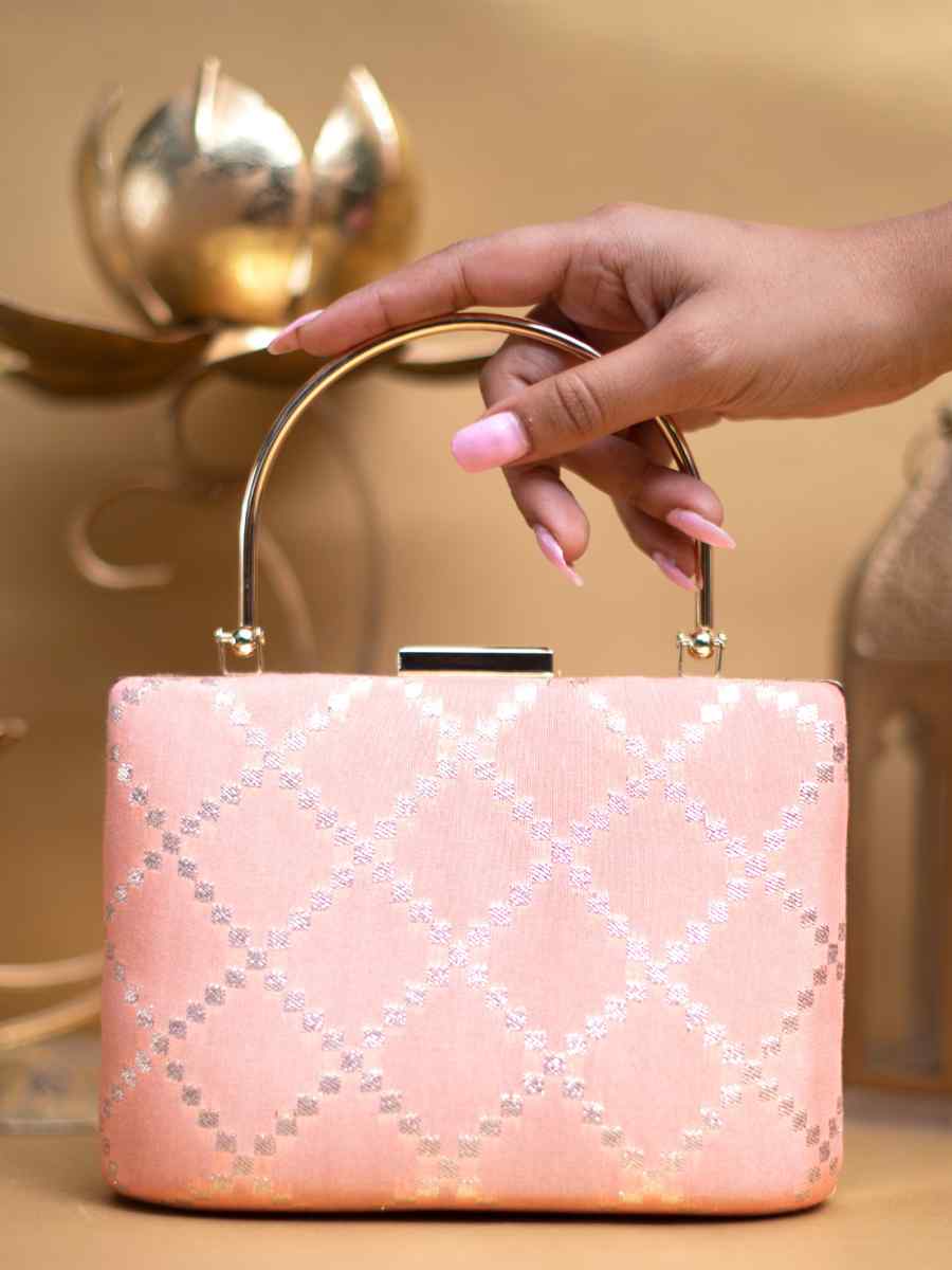 Baby Pink Art Silk Party Wear Embroidered Clutches