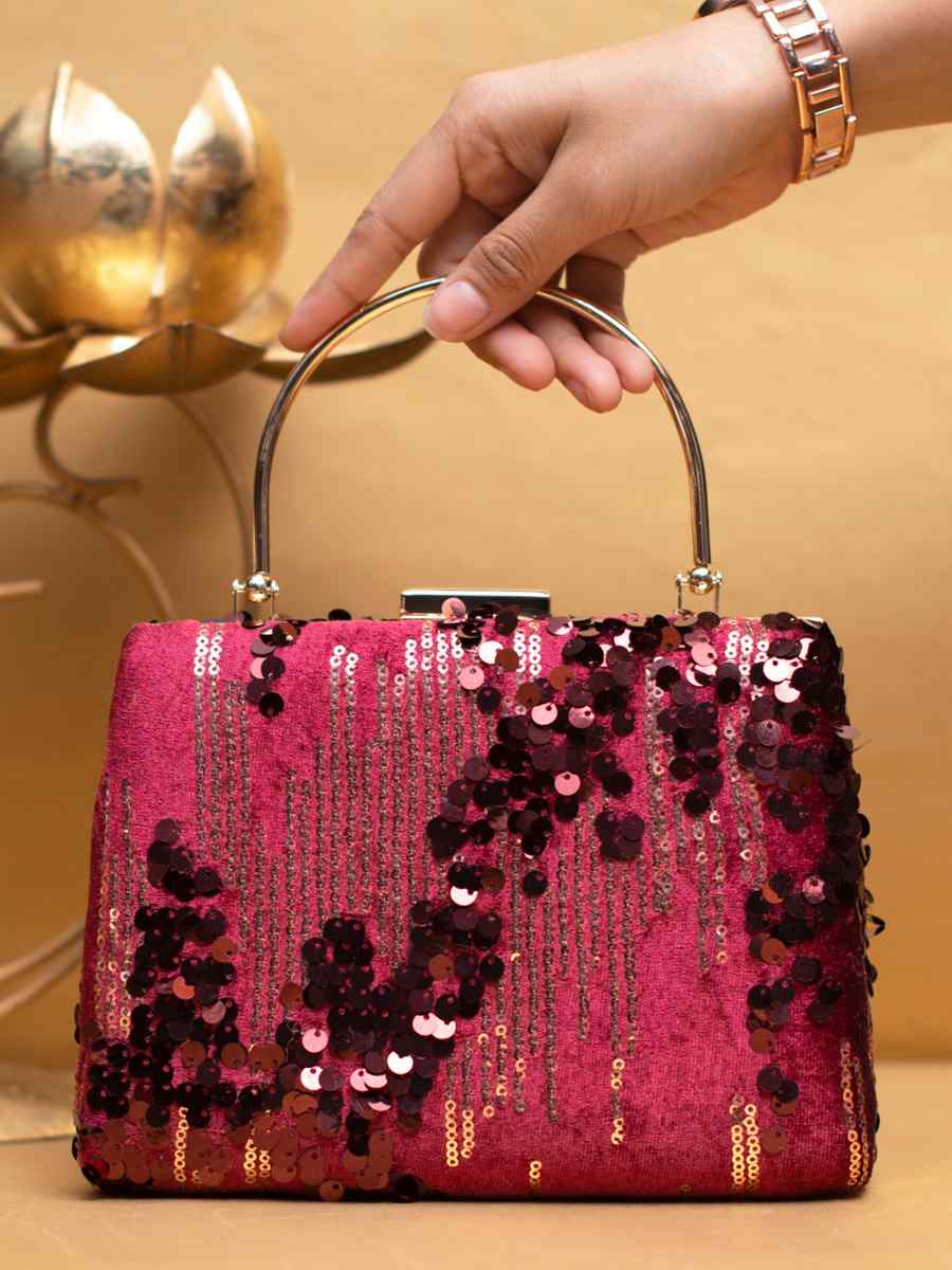 Maroon Art Silk Party Wear Embroidered Clutches