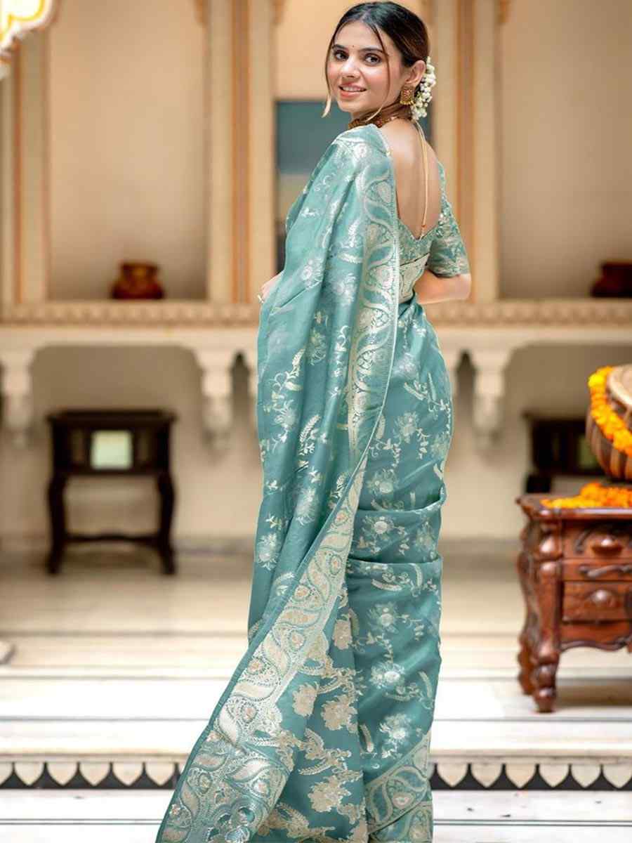 Blue Banarasi Soft Silk Handwoven Wedding Festival Heavy Border Saree