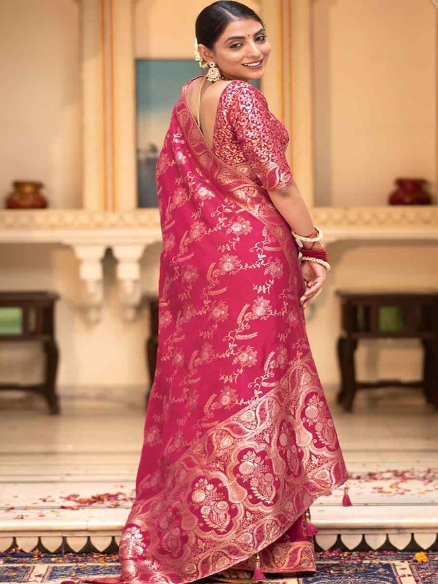 Pink Banarasi Soft Silk Handwoven Wedding Festival Heavy Border Saree