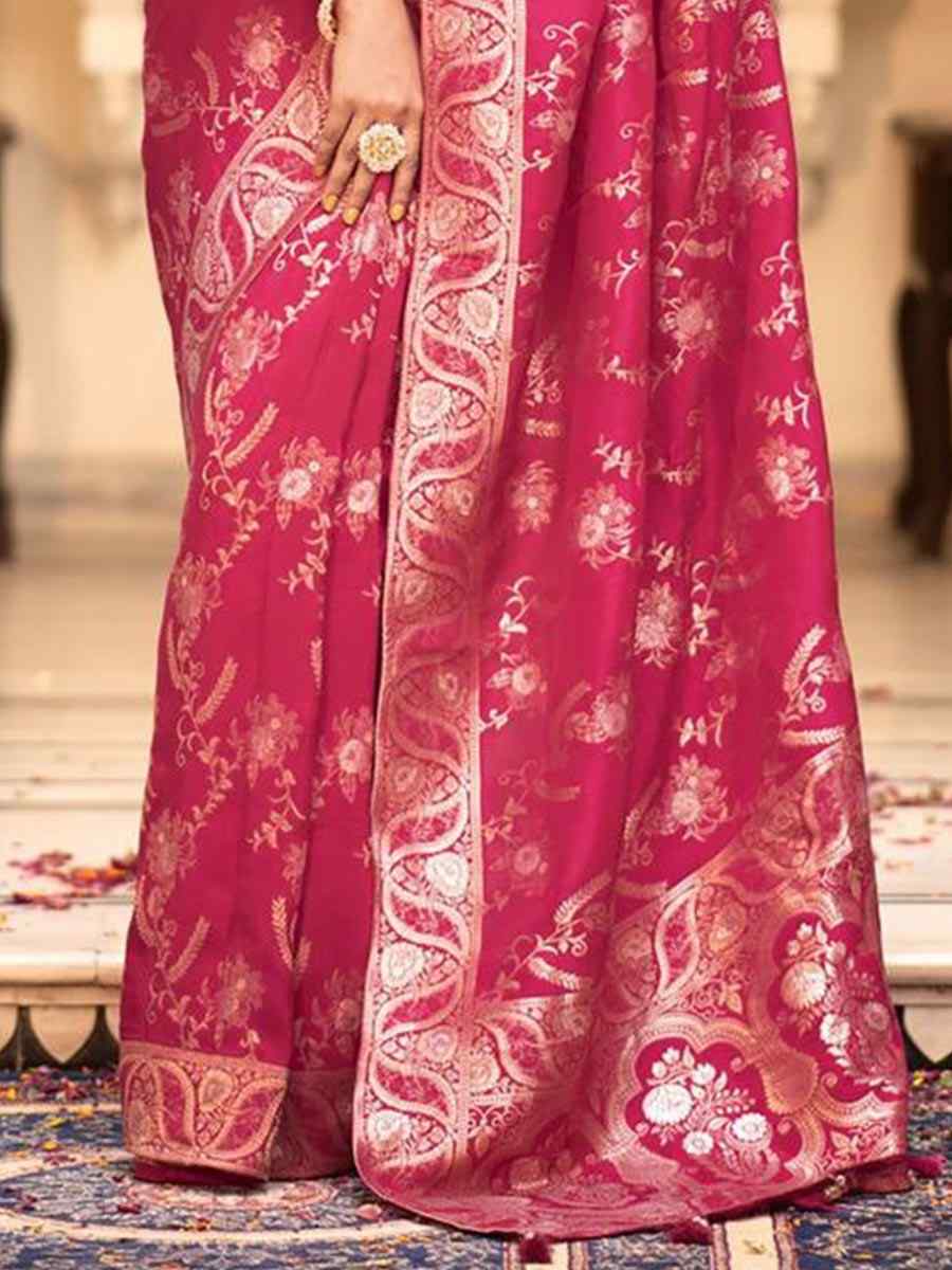 Pink Banarasi Soft Silk Handwoven Wedding Festival Heavy Border Saree