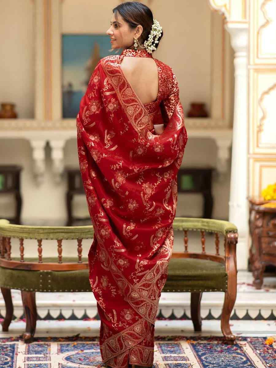 Red Banarasi Soft Silk Handwoven Wedding Festival Heavy Border Saree