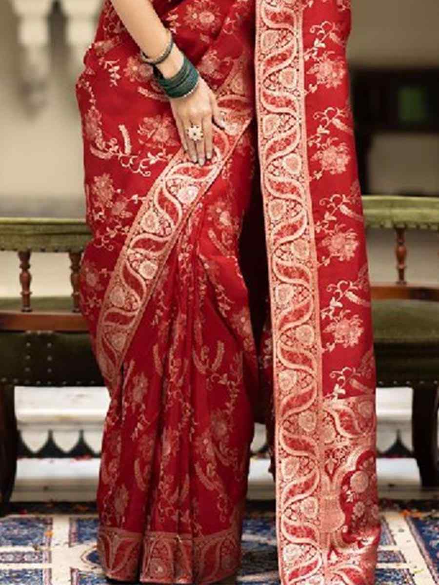 Red Banarasi Soft Silk Handwoven Wedding Festival Heavy Border Saree