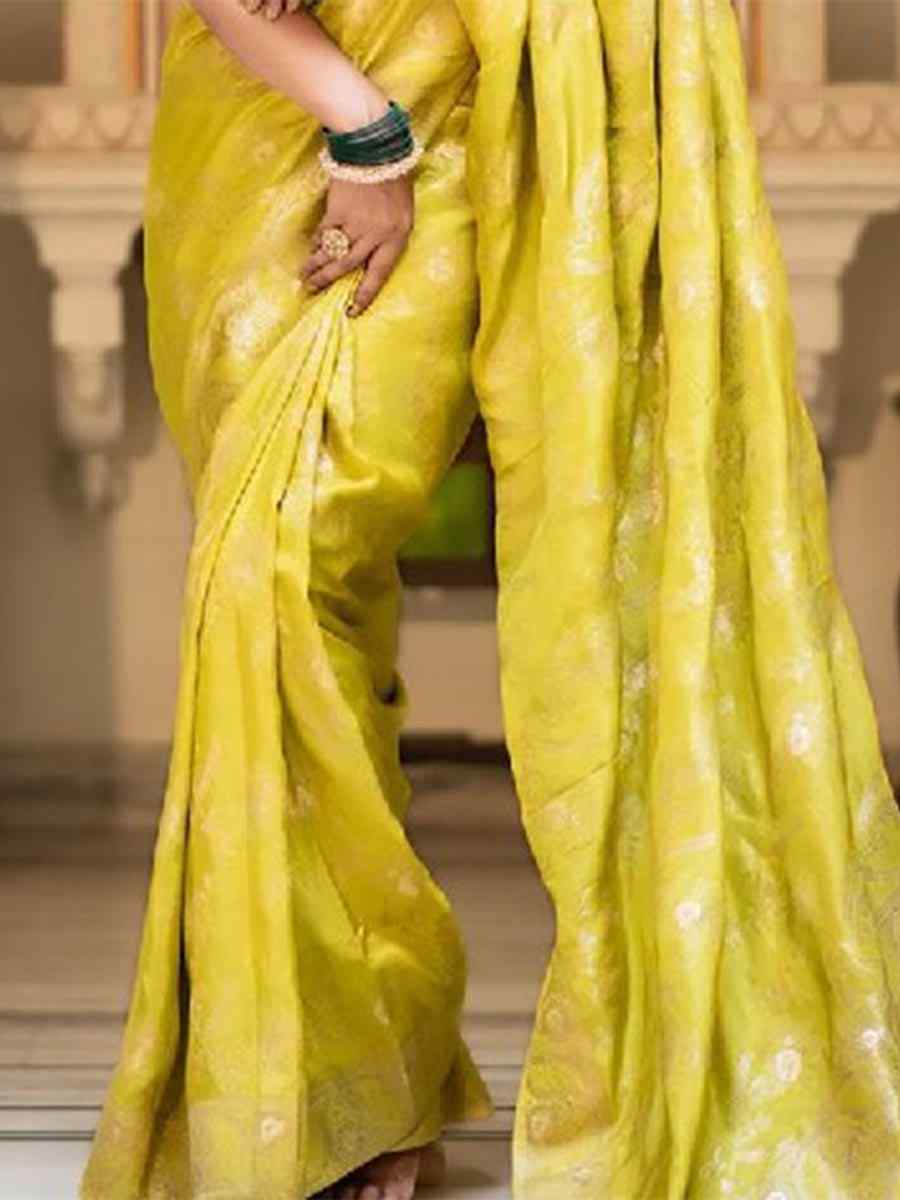 Yellow Banarasi Soft Silk Handwoven Wedding Festival Heavy Border Saree