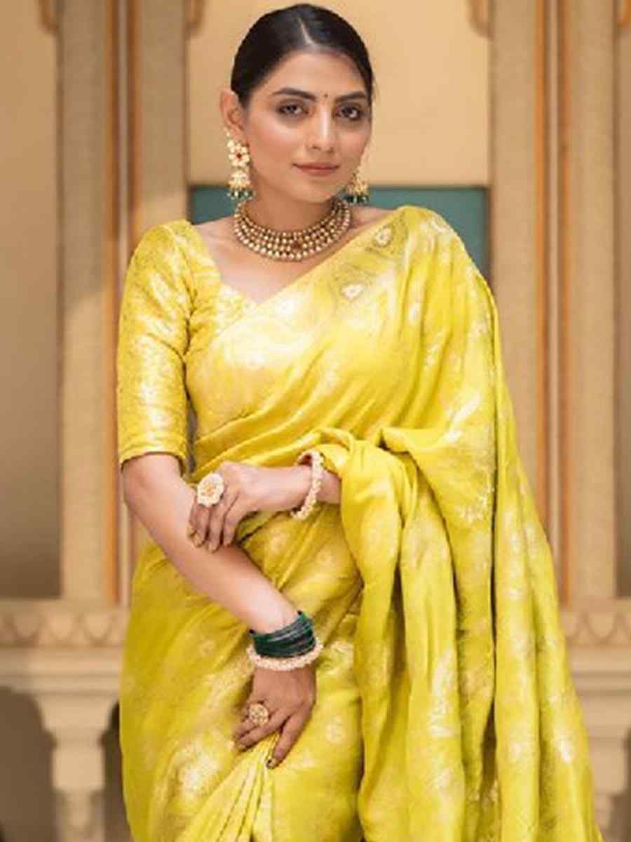 Yellow Banarasi Soft Silk Handwoven Wedding Festival Heavy Border Saree