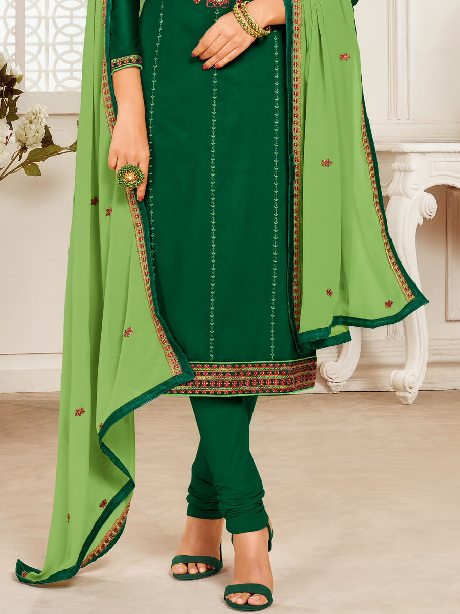 hunter-green-cotton-embroidered-party-churidar-pant-kameez