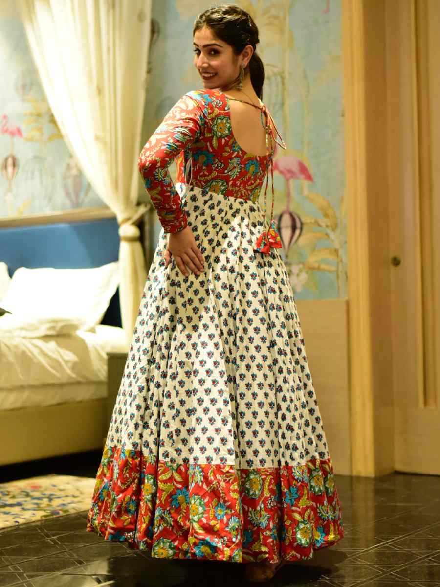 Multi Cotton Silk Printed Festival Casual Gown