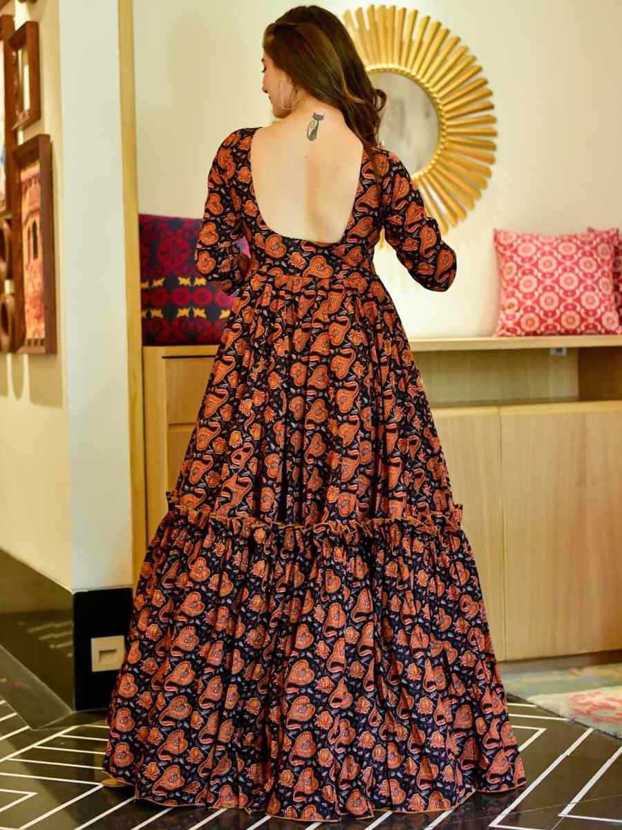 Multi Cotton Silk Printed Festival Casual Gown