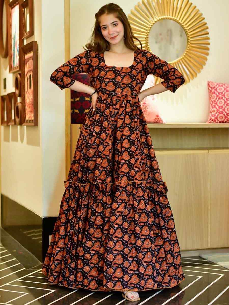 Multi Cotton Silk Printed Festival Casual Gown