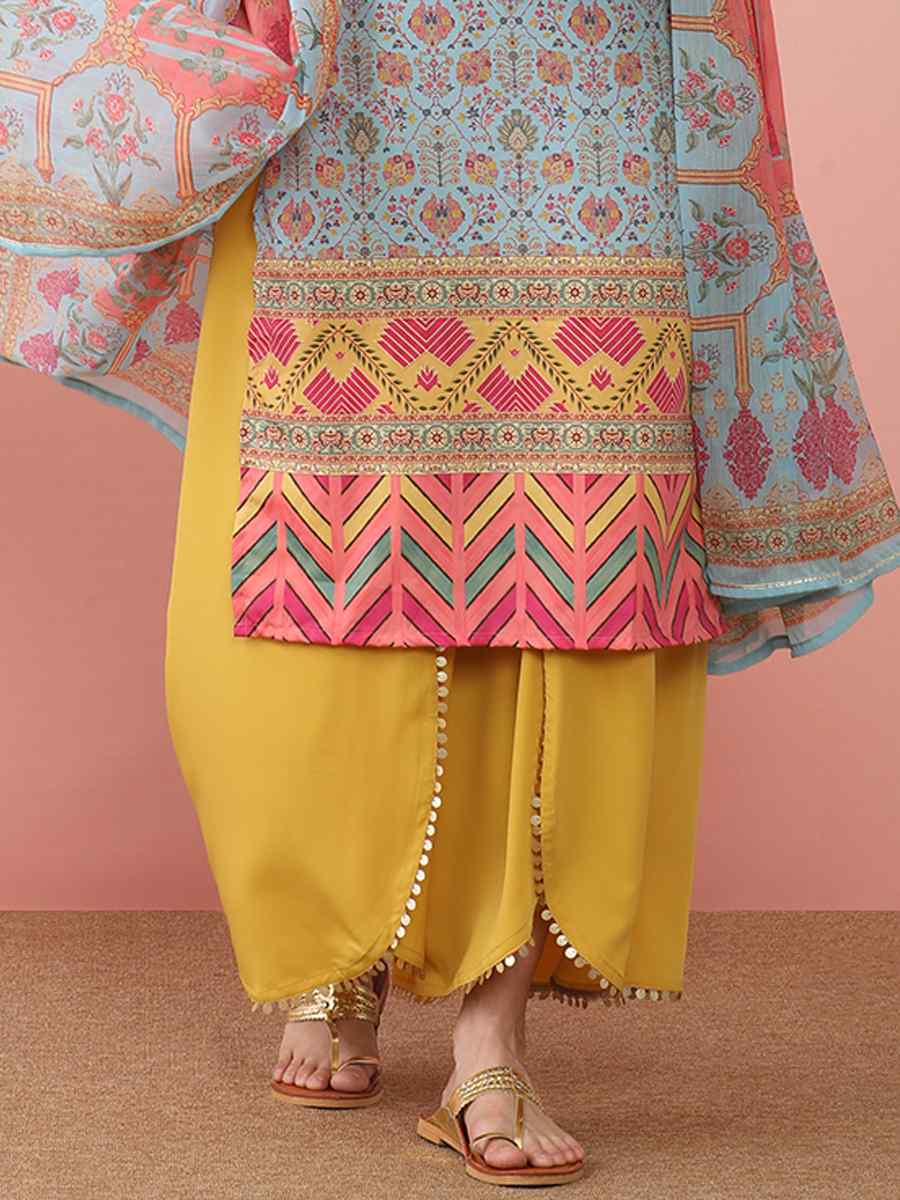 Multi Poly Crepe Printed Festival Casual Ready Pant Salwar Kameez