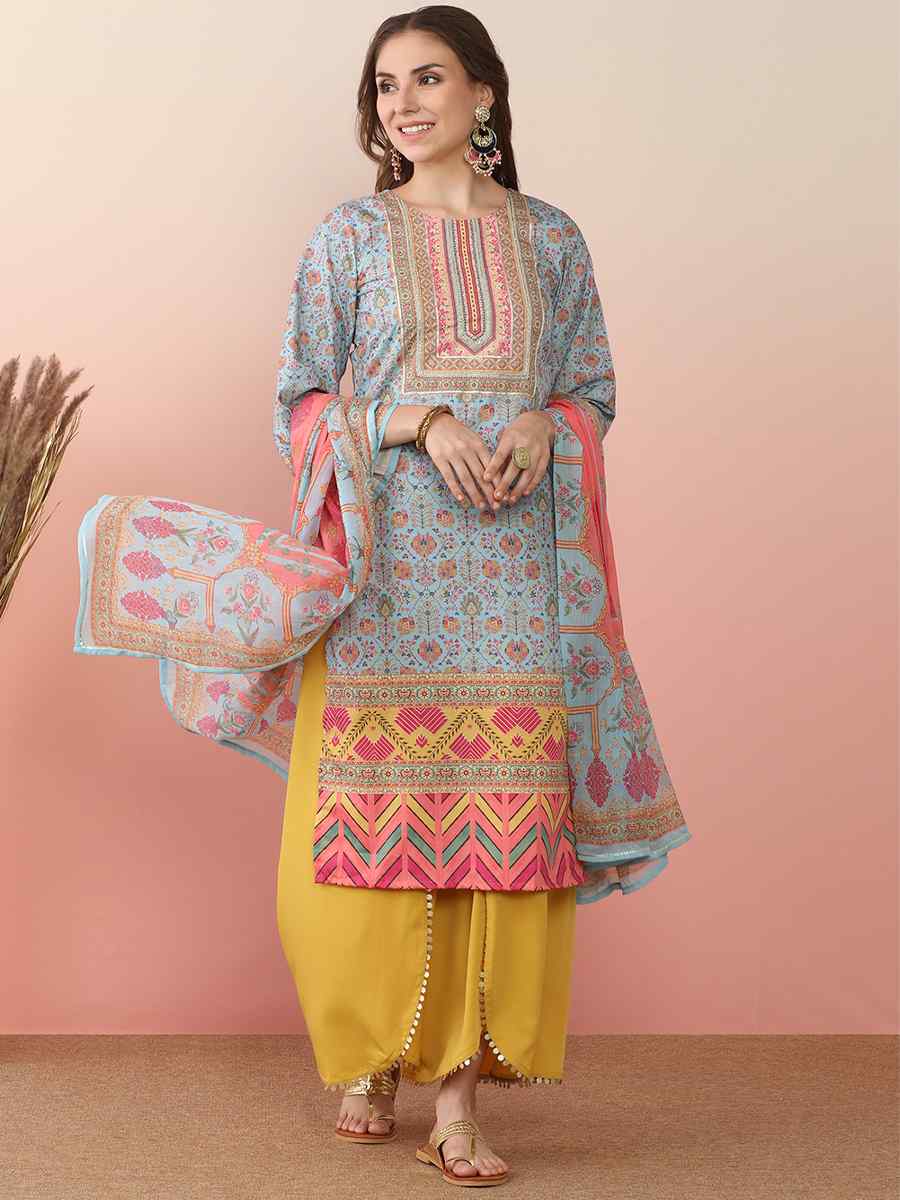 Multi Poly Crepe Printed Festival Casual Ready Pant Salwar Kameez