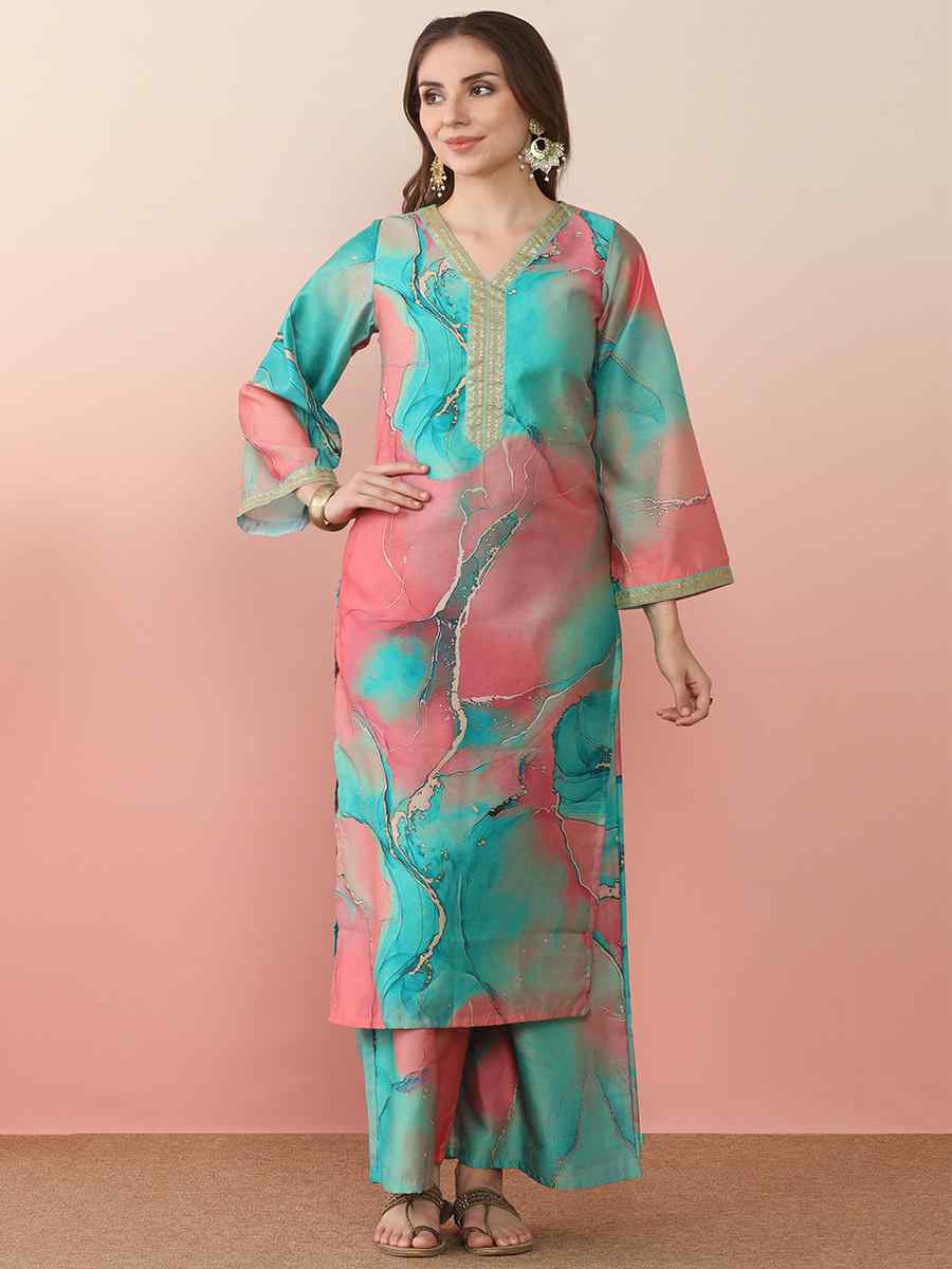 Multi Poly Crepe Printed Festival Casual Ready Pant Salwar Kameez