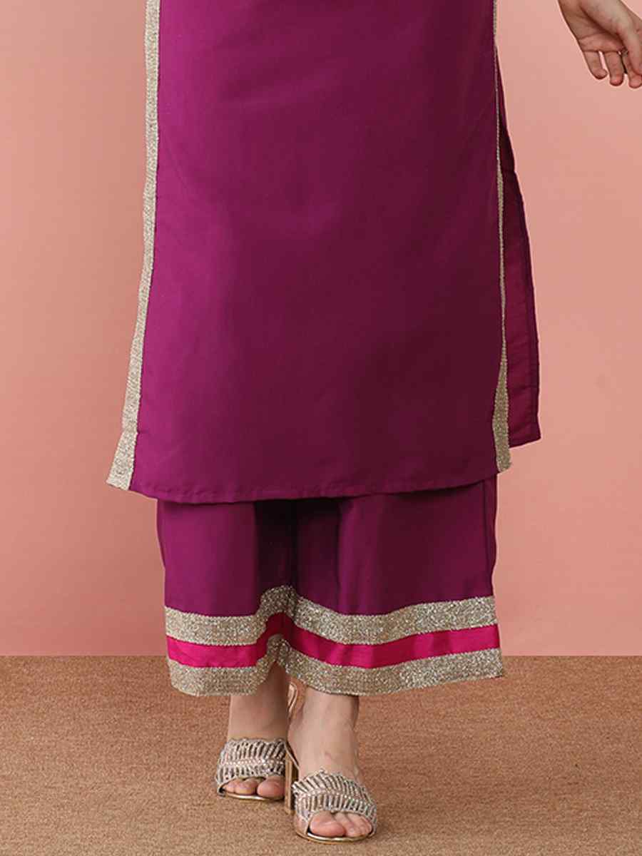 Purple Silk Blend Printed Festival Casual Ready Pant Salwar Kameez