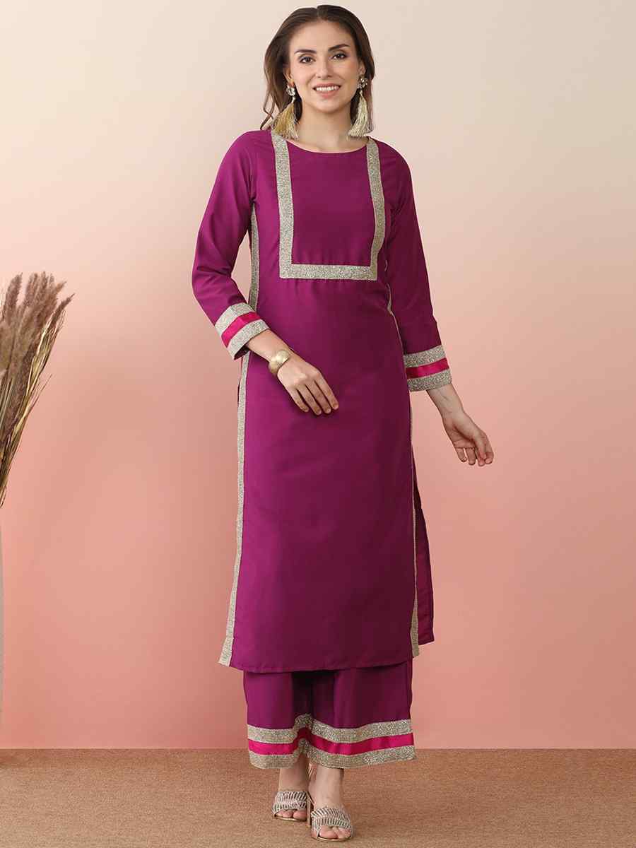 Purple Silk Blend Printed Festival Casual Ready Pant Salwar Kameez