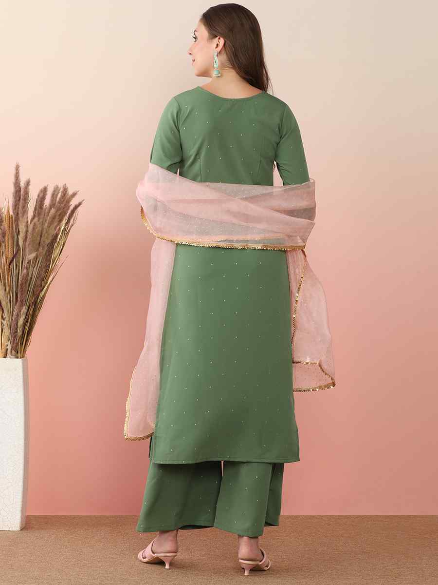 Green Poly Crepe Printed Festival Casual Ready Pant Salwar Kameez