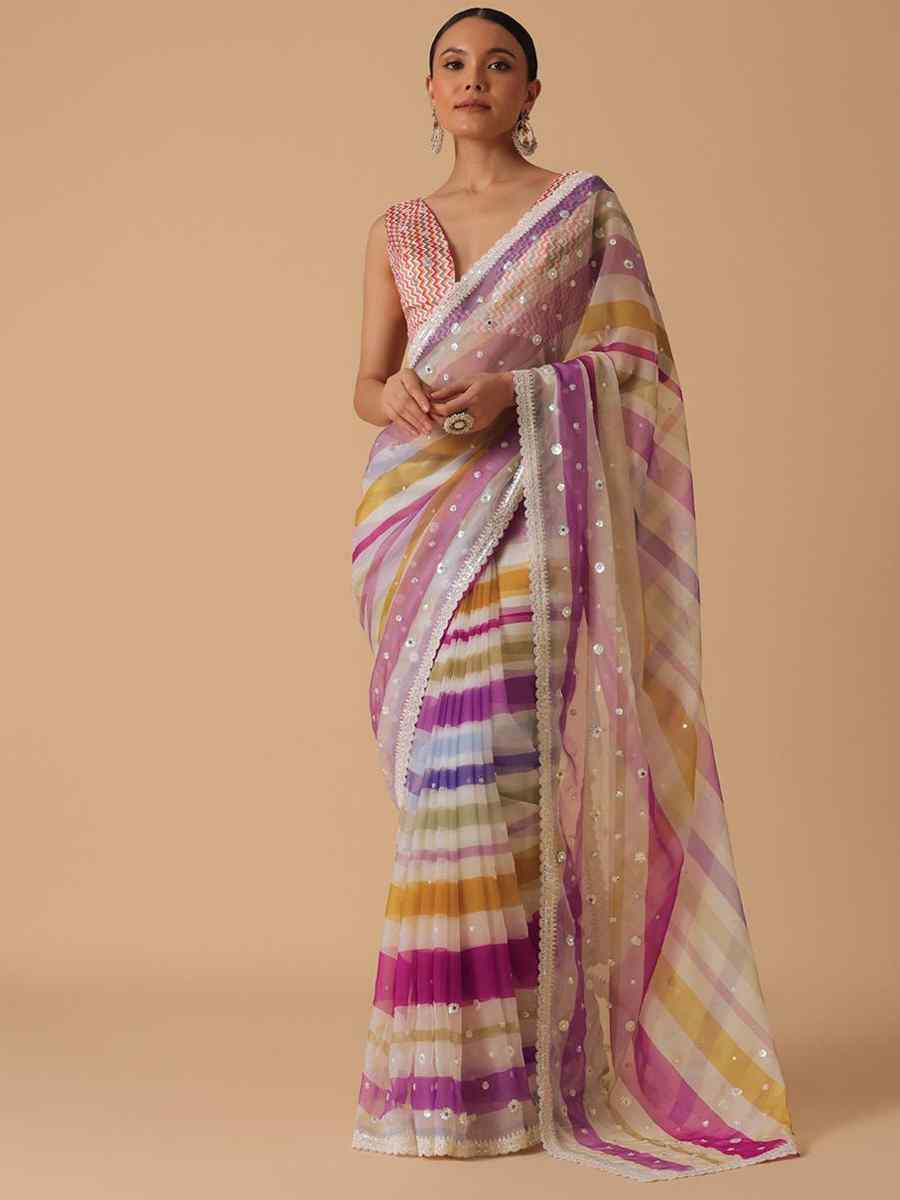 Multi Georgette Embroidered Festival Party Classic Style Saree