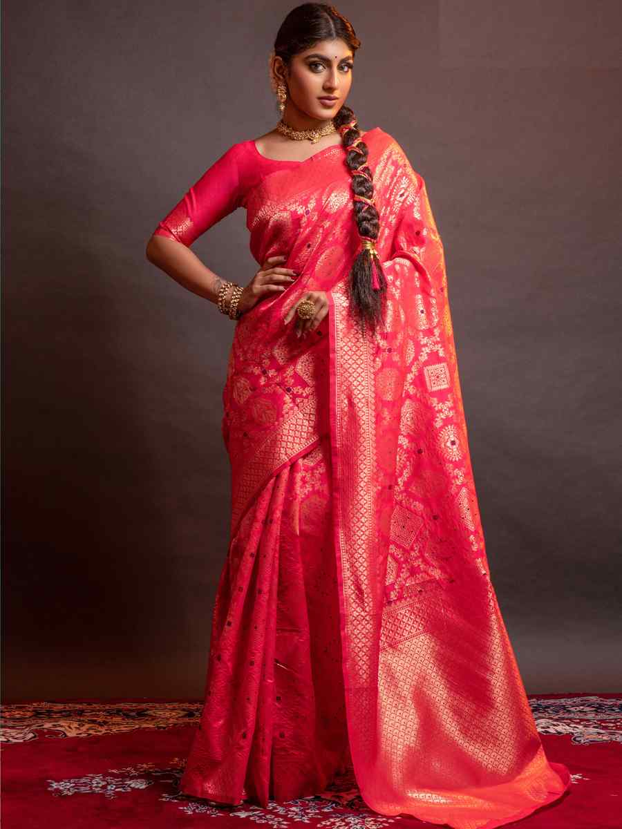 Pink Silk Handwoven Wedding Festival Heavy Border Saree