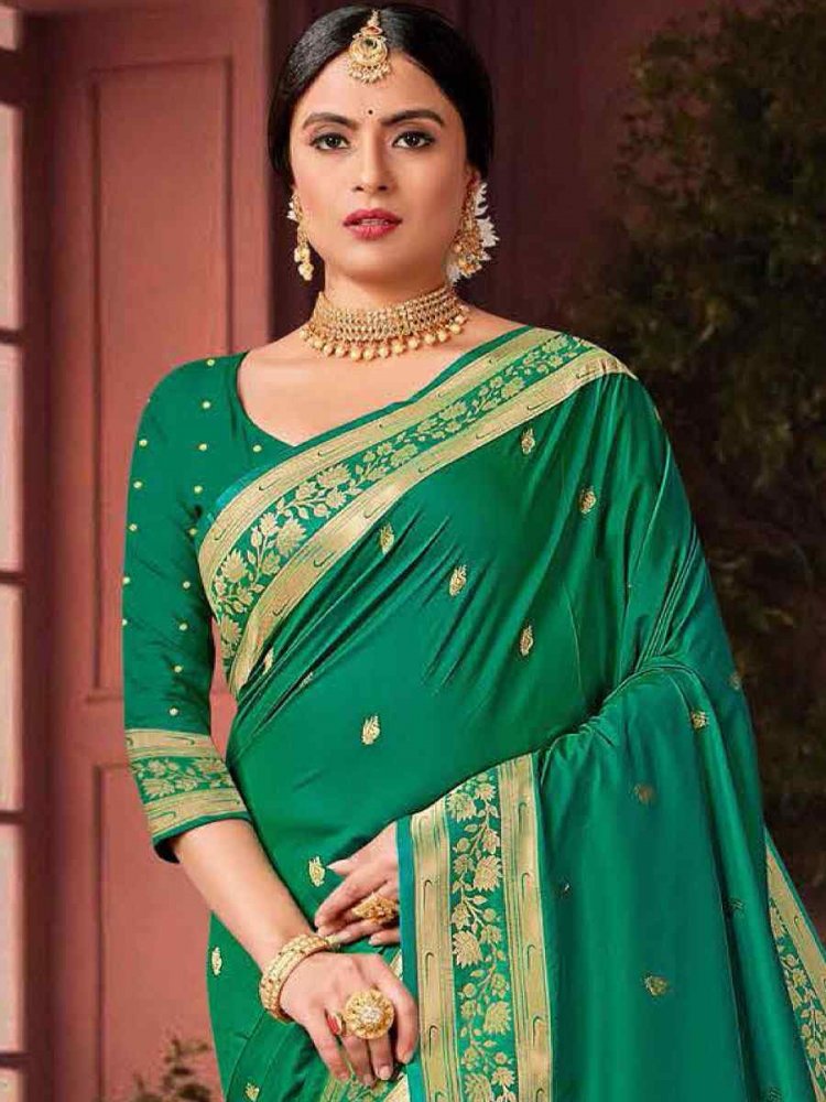 Satin Zari New Pathan Fabric Rama Green Fancy Party Wear Saree at Rs 1485  in Ahmedabad