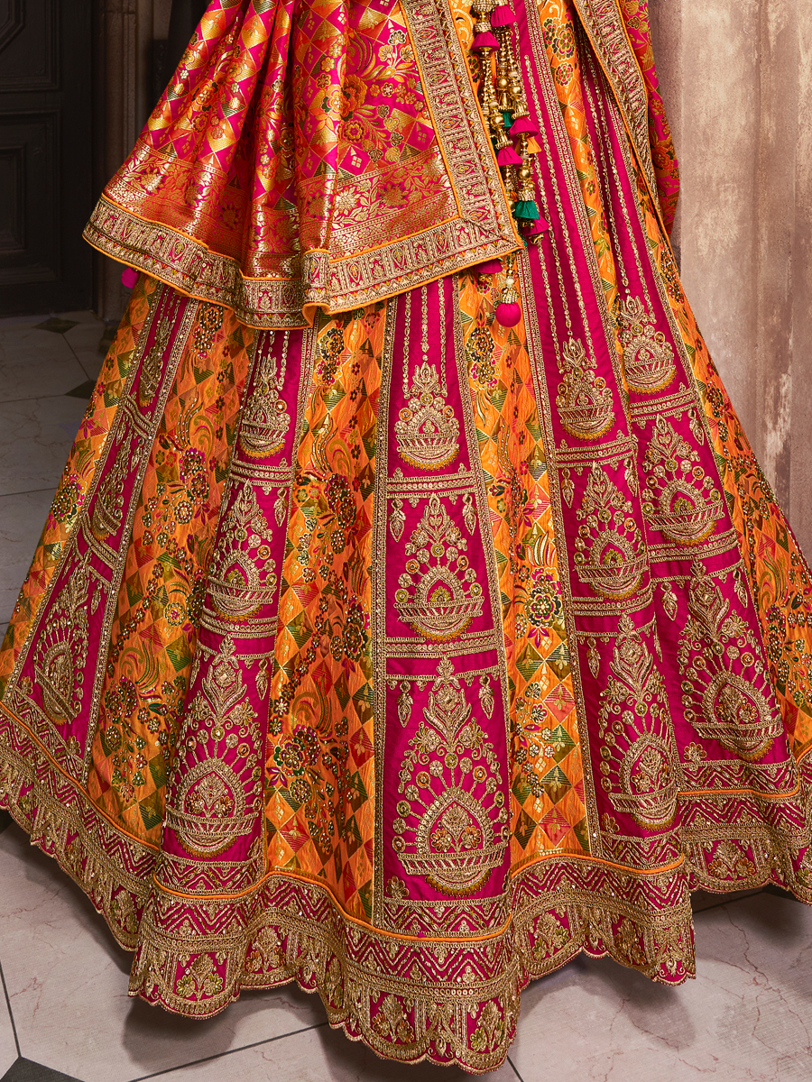 Yellow Silk Embroidered Bridal Wedding Heavy Border Lehenga Choli