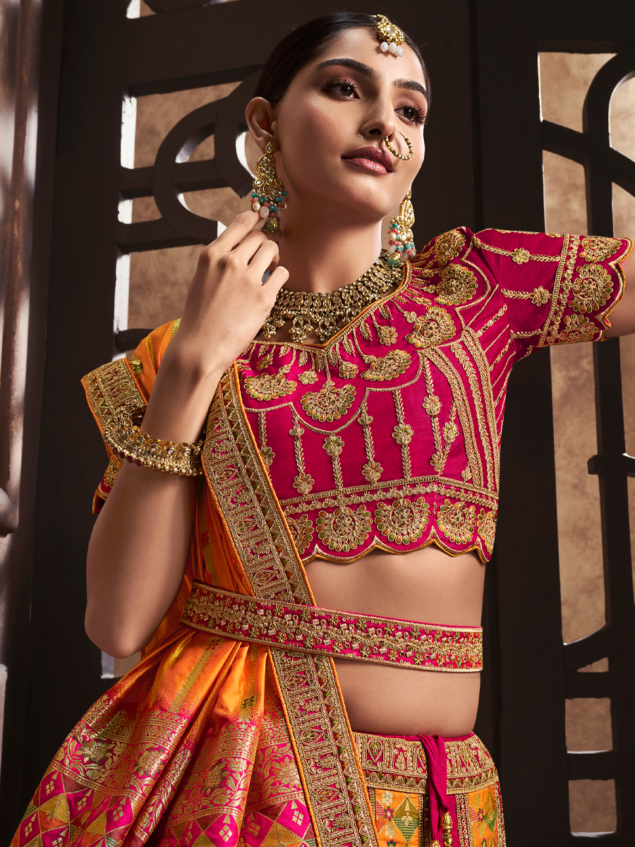 Yellow Silk Embroidered Bridal Wedding Heavy Border Lehenga Choli