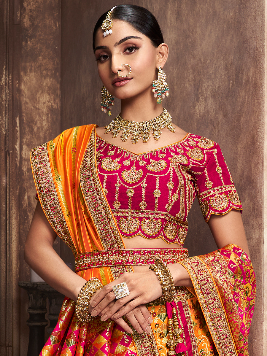 Yellow Silk Embroidered Bridal Wedding Heavy Border Lehenga Choli