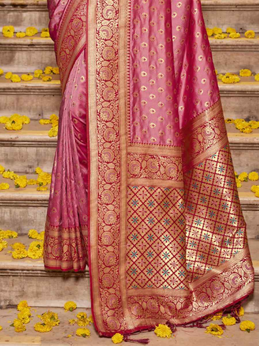 Baby Pink Banarasi Silk Handwoven Wedding Festival Heavy Border Saree