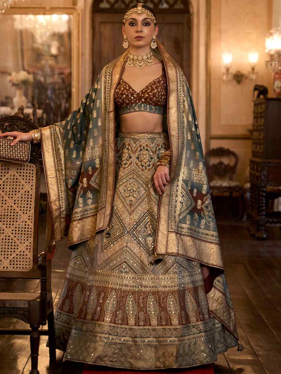 Beige Smooth Rajwadi Silk Embroidered Bridal Wedding Heavy Border Lehenga Choli