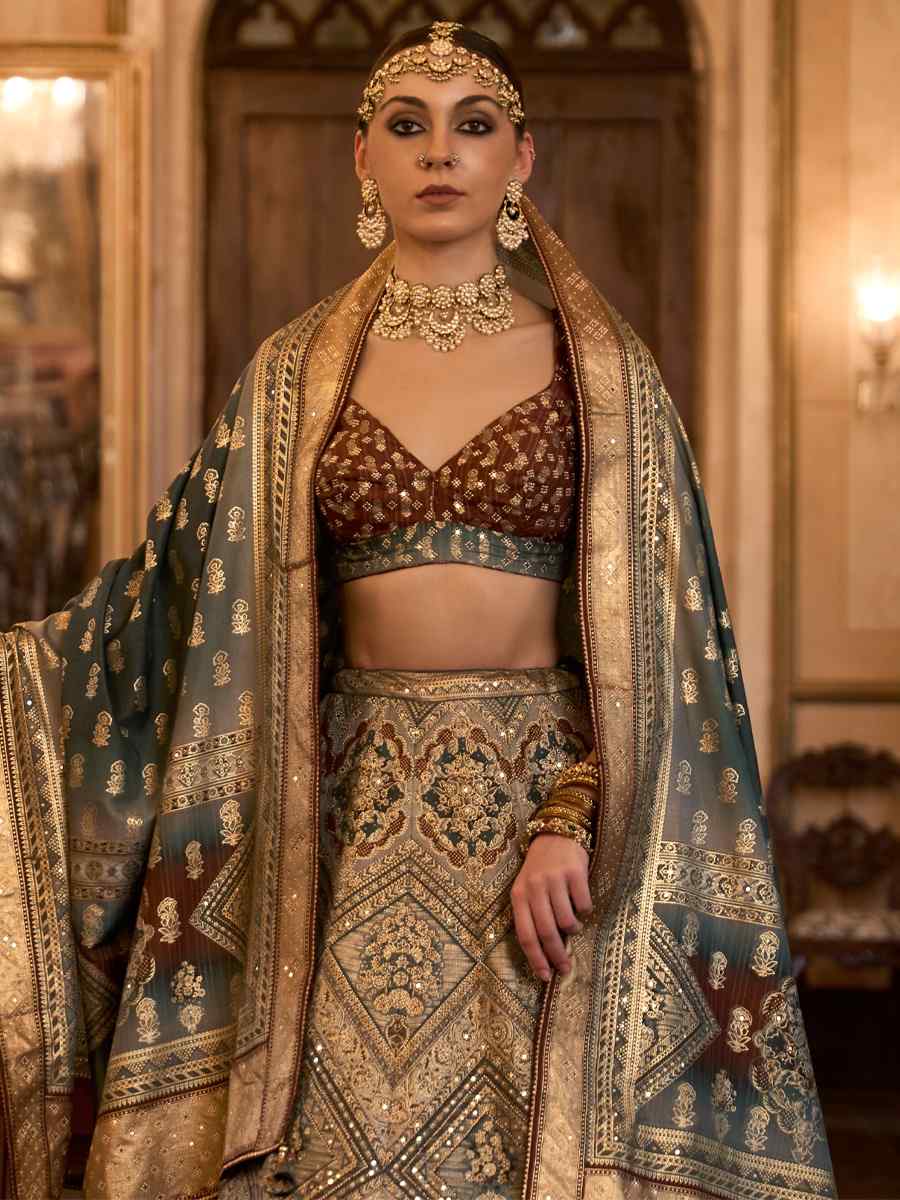 Beige Smooth Rajwadi Silk Embroidered Bridal Wedding Heavy Border Lehenga Choli