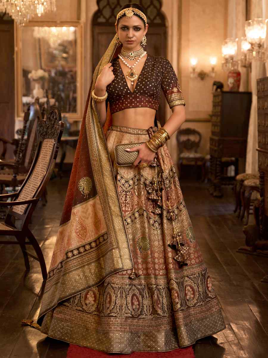 Beige Smooth Rajwadi Silk Embroidered Bridal Wedding Heavy Border Lehenga Choli