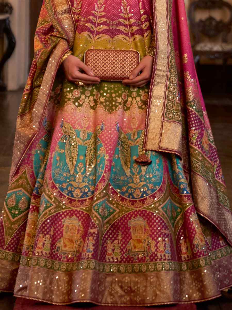 Multi Smooth Rajwadi Silk Embroidered Bridal Wedding Heavy Border Lehenga Choli