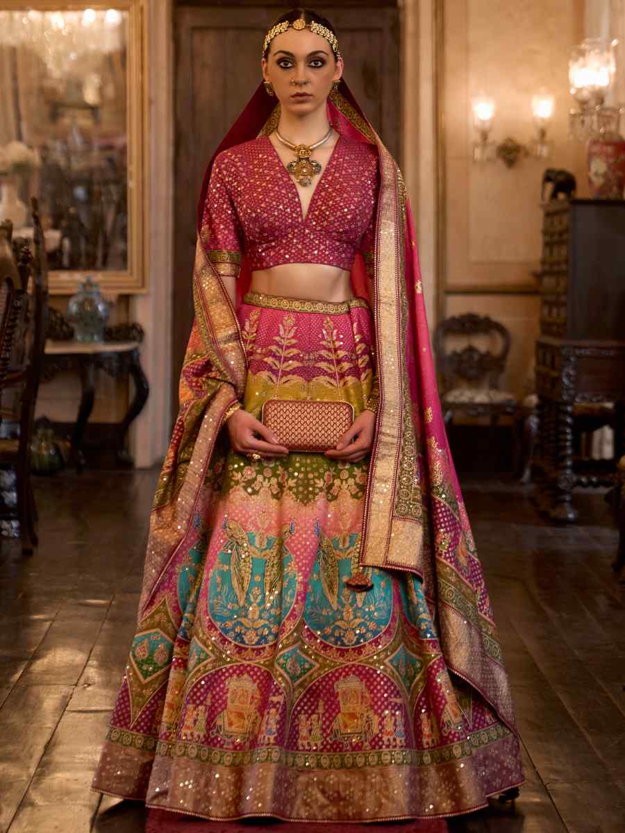 Multi Smooth Rajwadi Silk Embroidered Bridal Wedding Heavy Border Lehenga Choli