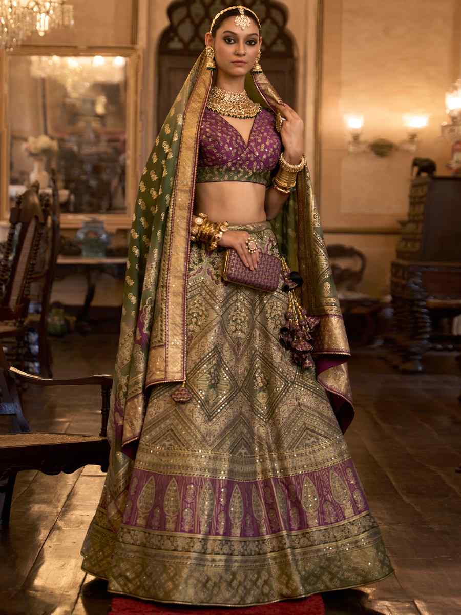 Multi Smooth Rajwadi Silk Embroidered Bridal Wedding Heavy Border Lehenga Choli