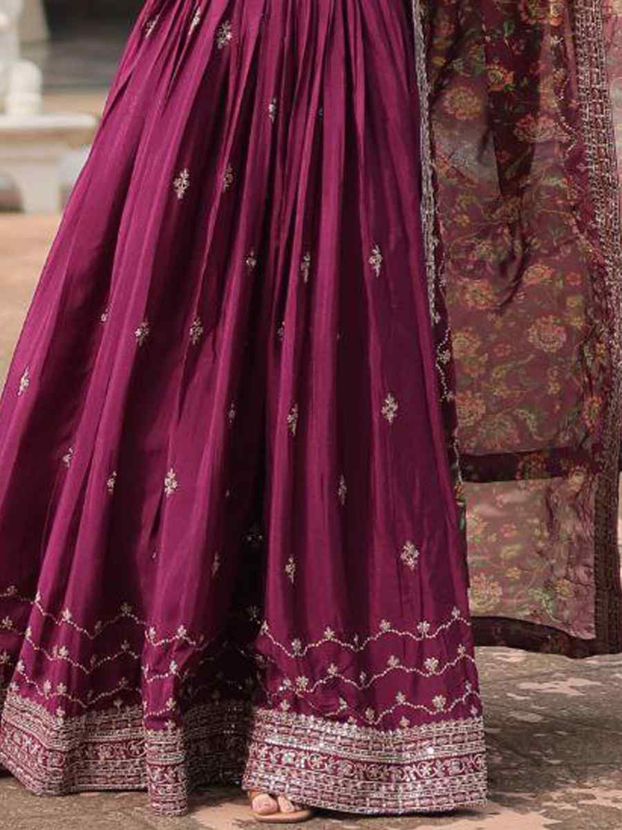 Wine Chinon Embroidered Festival Casual Gown