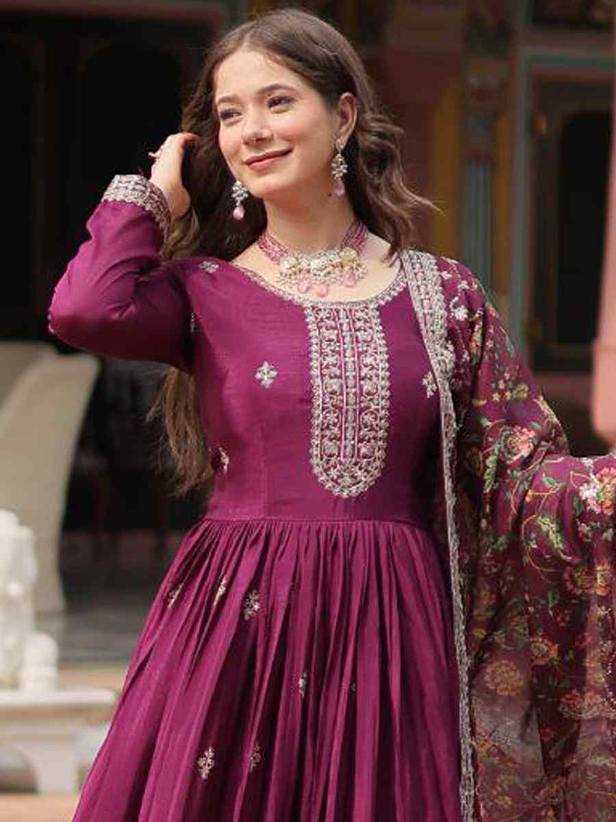 Wine Chinon Embroidered Festival Casual Gown