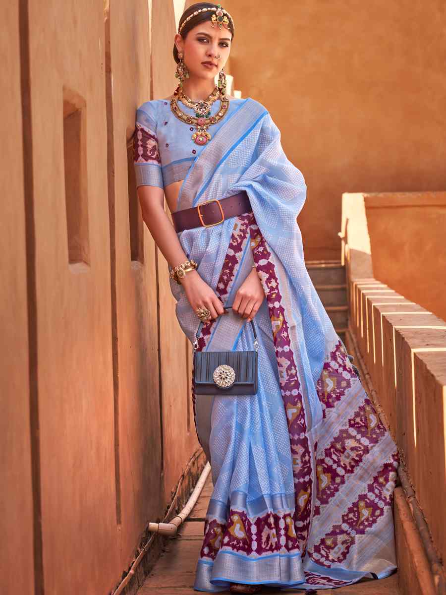 Aqua Blue Cotton Silk Handwoven Casual Festival Classic Style Saree