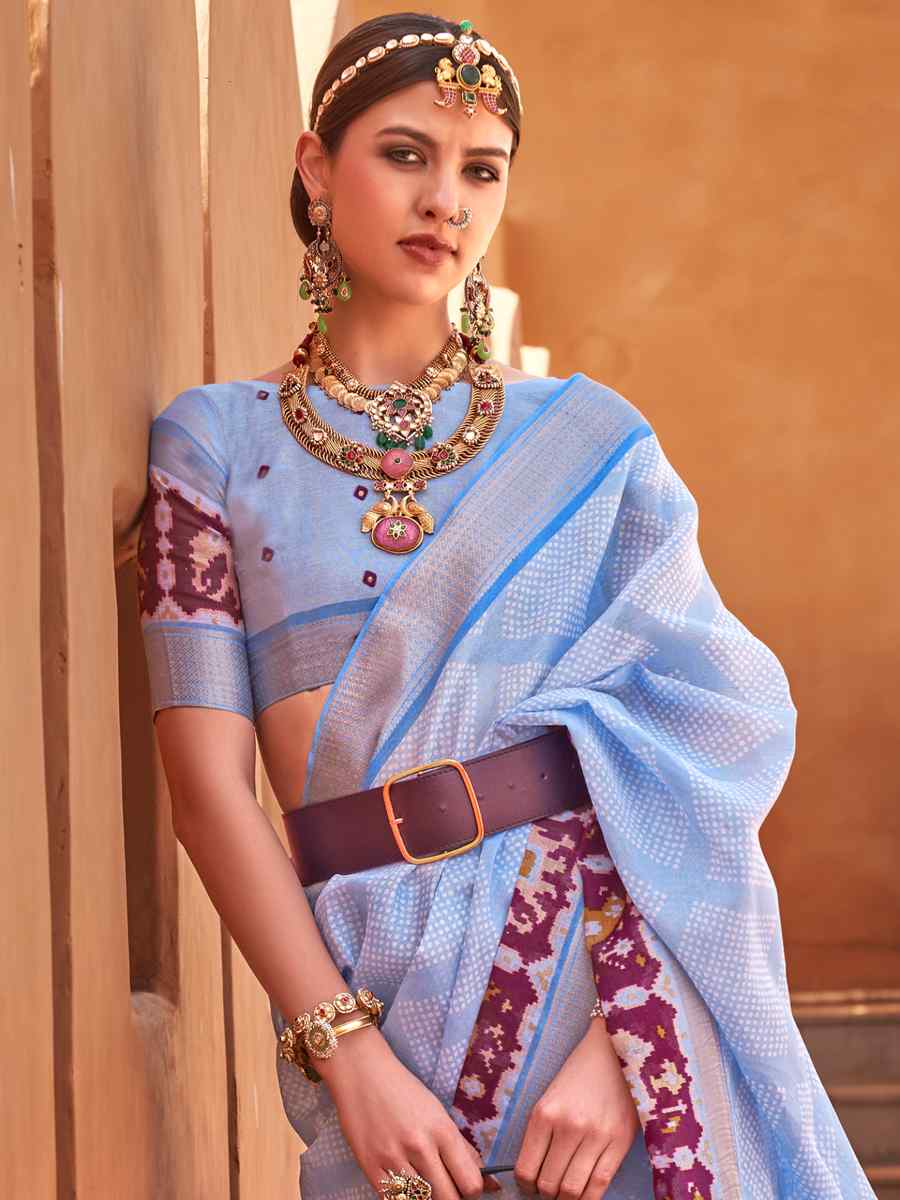 Aqua Blue Cotton Silk Handwoven Casual Festival Classic Style Saree