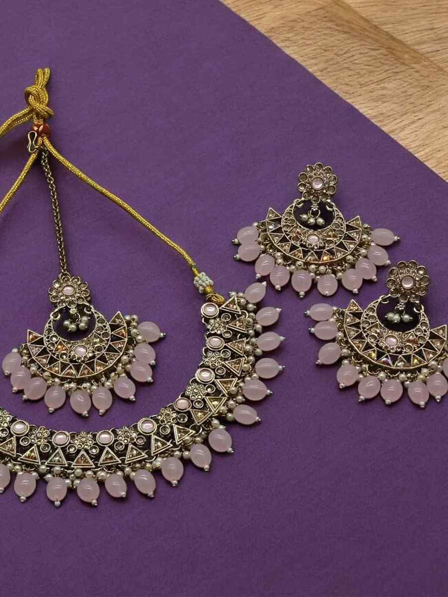 Baby Pink Alloy Festival Wear Kundan Necklace