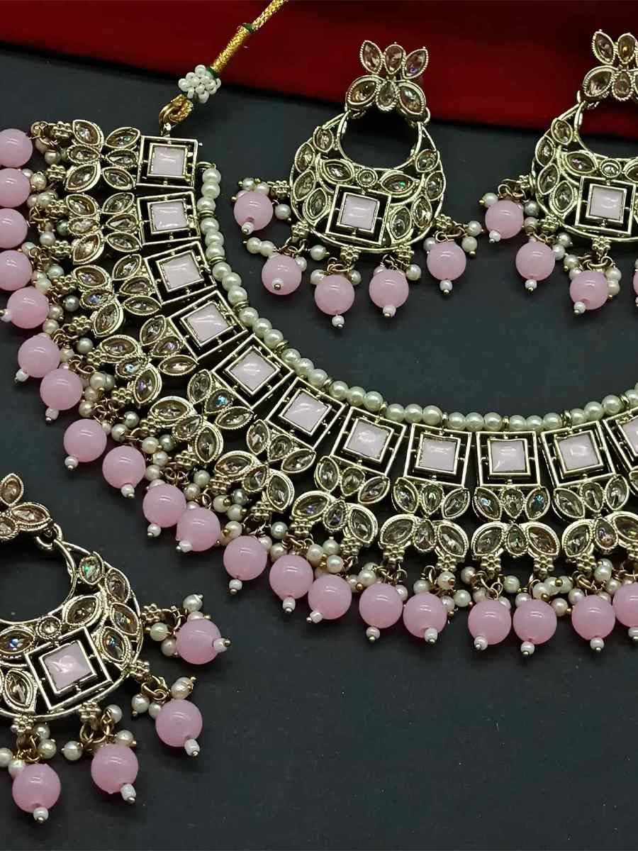 Baby Pink Alloy Festival Wear Kundan Necklace